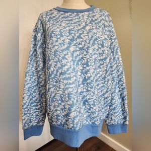 Banjanan Blue and White Floral Sweatshirt XL EUC